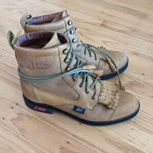 JUSTIN Kiltie Fringe Laceup Roper Western Boots Tan Leather Women's Size 9
